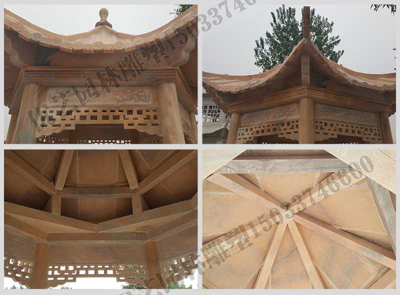 中式大理石涼亭，石雕六角亭子細節(jié)圖，定制中式景觀涼亭