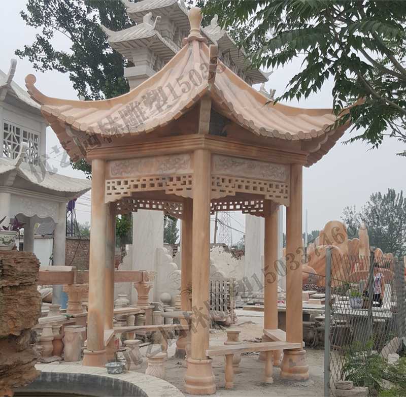 中式大理石涼亭，石雕景觀亭子，石雕六角亭子廠家
