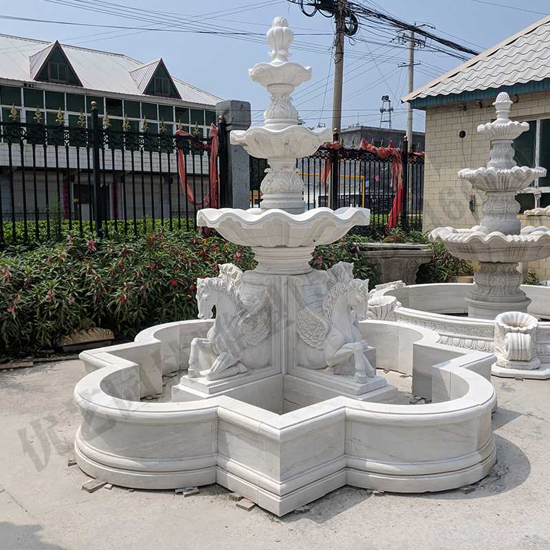 景觀雕塑定制，石雕噴泉廠家，歐式白馬石雕噴泉
